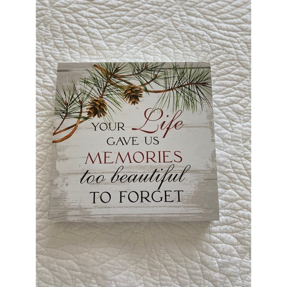 Unbranded Other - Unbranded Memorial Wall Plaque Unisex 8x8 White Excellent Pine Cone Decor Sign